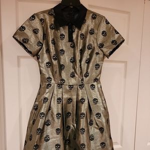 Modcloth metallic gold flame skull dress sz 10